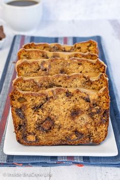 slices of banana bread on a white plate