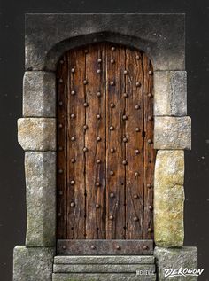 an old wooden door with metal rivets on it