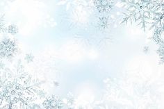 snow flakes on a white and blue background with space in the center for text