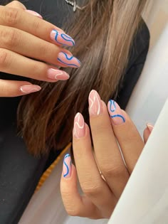 Nails One Hand Different Color, Blue Minimalist Nails, Summer Nails 2023 Gel, Interesting Nails, Nails 2023 Gel, Nail Art Designs 2023, Summer Nails 2023, Horror Nails, Witch Nails