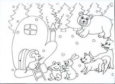 coloring pages for children with animals and trees