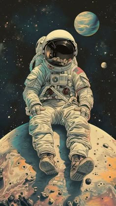 an astronaut sitting on top of the moon