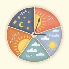 a colorful clock with the time in different languages