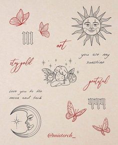 the back side of a sheet of paper with different designs on it and some words written in