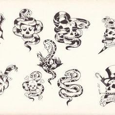 several different types of tattoos on white paper