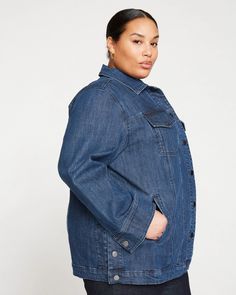 Denim Chore Jacket - Dark Indigo | Universal Standard Longline Denim Jacket, Puffer Vest Fashion, Denim Chore Jacket, Now And Later, Athleisure Pants, Weekend Dresses, Ponte Pants, Dark Indigo