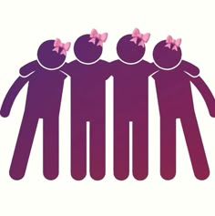 the silhouettes of people with pink bows on their heads are standing in a circle