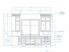 a drawing of a kitchen with cabinets and drawers in the front, side by side