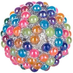 a multicolored beaded ball on a white background