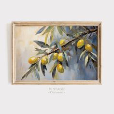 an oil painting of lemons on a tree branch