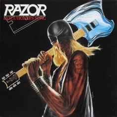 the cover art for razor's new album, featuring an image of a man holding a guitar