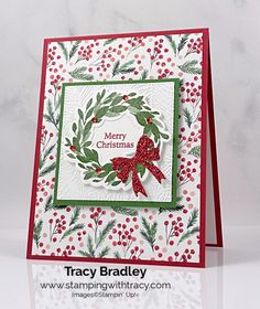 a christmas card made with stampin's holly wreath and merry christmas sentiments