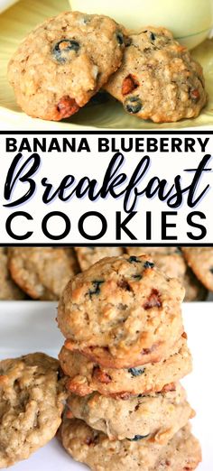 banana blueberry breakfast cookies stacked on top of each other