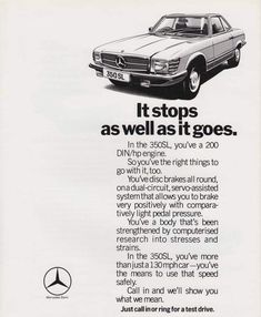 an ad for the mercedes benz coupe car, with its slogan in english and german