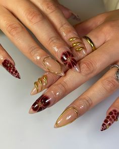 Materials: gel nail, long stiletto tips Greetings and welcome to my store. Hope you find a style you like. ✋🙆I only work with high-quality materials to create sturdy & long-lasting luxury press on nails that you can trust on. My nails will last for:1- 2 days using adhesive tab (provided with the nail set) 2- 3 weeks using nail glue. You can reuse all of the nails multiple times if you take care of them. Follow the instructions provided with the nail set. 💮Please follow the instruction size mea End Of Summer Fall Nails, Almond Baddie Nails Acrylic, Street Wear Nails Acrylic, Nails With Clear Design, Brown Vacation Nails, Burgundy Accent Nails, Autumn Witchy Nails, Red Y2k Nails Almond, 3d Holiday Nails