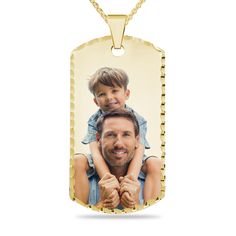 For your special someone who appreciates sentimental gifts, choose this personalized and engravable photo diamond-cut dog tag pendant. Crafted in your choice of 10K white or yellow gold This extra-large dog tag features your photo - expertly transferred using modern technology, and is scratch resistant, 100% waterproof and available in high resolution color or black and white. The diamond-cut frame highlights your special memory with shimmer and shine. Further customize the look with up to four Frame Highlights, Dog Tag Pendant, Dog Cuts, Peoples Jewellers, Shimmer And Shine, Shimmer N Shine, Sweet Messages, Family Memories, 1 Image