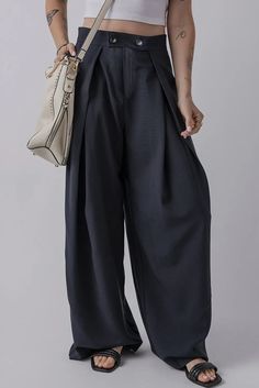 Ditch the uncomfortable and restrictive pants for our Wide Leg Pants with Pockets. These pants provide a comfortable and stylish option with their wide leg design and convenient pockets. Perfect for any occasion, they'll keep you looking and feeling your best all day long. SPECIFICATIONS: Features: Basic style Sheer: Opaque Material composition: 100% polyester Care instructions: Machine wash cold. Tumble dry low. Imported Size US Waist Hip Inseam Bottom Length S 4 27.2 35.8 29 41.3 M 6/8 29.5 38 Pleated Wide Leg Pants, Closet Organizer, Pants With Pockets, Basic Style, Blue Hues, High Waisted Pants, Dark Navy, Fashion Trend, Plus Size Clothing