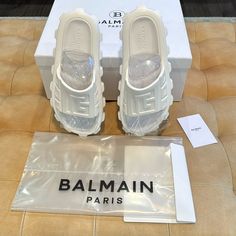 Unisex- See Chart In Pics For Size Conversion Balmain's Pool Slides Feature Dramatic Logo Embossing. Eva Upper Open Toe Slip-On Style Rubber Sole Fast Shipping! Brand New! Balmain Shoes, Pool Slides, Flip Flop Sandals, Open Toe, Rubber Sole, Shoes Sandals, Slides, Men's Shoes, Slip On