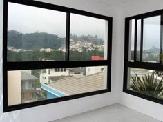 there are two windows that look out over the city