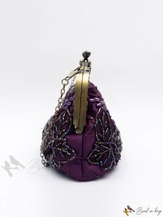 Bird in Bag - Vintage Purple Satin Evening Handbag Elegant Pouch Hobo Bag For Parties, Elegant Party Pouch Hobo Bag, Elegant Party Hobo Bag In Pouch Shape, Elegant Party Hobo Pouch Bag, Evening Pouch Box Bag, Purple Handheld Shoulder Bag With Top Carry Handle, Purple Shoulder Box Bag With Detachable Handle, Purple Rectangular Bag With Dust Bag, Evening Pouch Bag With Handles