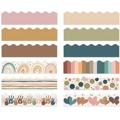 six different patterns with hearts and waves on them, all in pastel colors for wallpaper