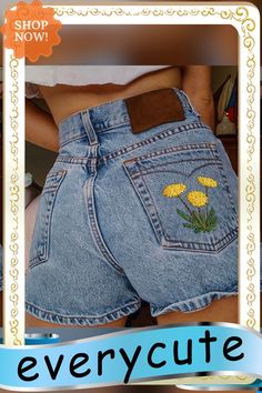 Casual Floral Embroidered Denim Shorts High Waist Embroidered Denim Blue Bottoms, Spring Embroidered Denim Blue Bottoms, Embroidered Denim Blue Bottoms For Spring, Medium Wash Embroidered Relaxed Fit Bottoms, Denim Blue Cotton Bottoms With Floral Embroidery, Denim Blue Bottoms With Floral Embroidery And Relaxed Fit, High-waist Denim Blue Bottoms With Floral Embroidery, High Waist Denim Blue Bottoms With Floral Embroidery, Denim Blue Relaxed Fit Bottoms With Floral Embroidery