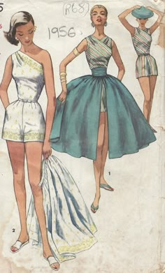 1956 Vintage Sewing Pattern B34 SKIRT CUMMERBUND PLAYSUIT (RR68) | eBay Playsuit Pattern, 1950s Sewing Patterns, Patron Vintage, Vintage Dress Patterns, Womens Playsuits, Vintage Inspiration, Sewing Book, Simplicity Sewing, Couture Vintage