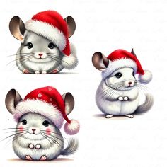 three images of a mouse wearing christmas hats