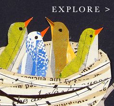 three birds sitting in a paper boat with music notes on the bottom and words above it