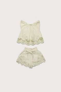 KALIA BABY SET - LIGHT HONEYDEW – CULT GAIA Spring Cotton Sets In Short Style, Cotton Spring Sets In Short Style, Short Cotton Sets For Spring, Beige Cotton Summer Sets, Beige Summer Cotton Sets, Beige Cotton Short Sets, Summer Cotton Daywear Sets, Cotton Shorts From Matching Set For Spring, Cotton Beach Sets With Floral Embroidery