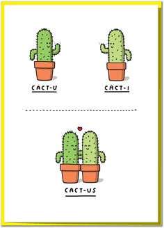 three cactuses with the words cactus and cacti on them, in different languages