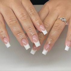 90s French Tip, French Manicure Acrylic Nails, Nail Parlour, Goth Nails, French Tip Acrylic Nails, Soft Nails, Nail Ring, Long Square Acrylic Nails