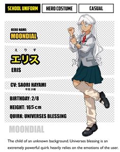 an anime character with long white hair is standing in front of a sign that says moondial