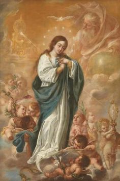 the immaculate mary with angels and cherubs