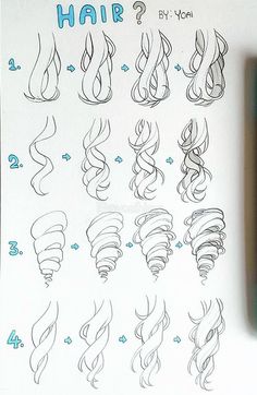 a drawing book showing how to draw hair with different styles and shapes, including spirals