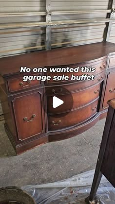 an old dresser is being repaired with the words no one wanted this garage sale buffet