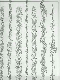 an old fashioned line drawing of vines and flowers