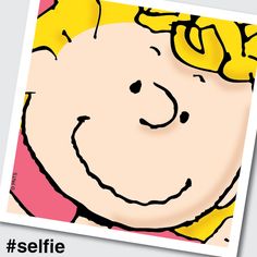 an image of a cartoon character smiling with the caption selfie on it's chest