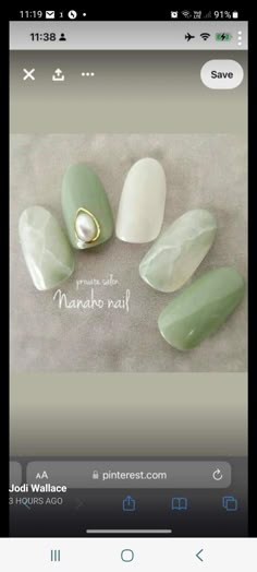 Pale Green Nail Designs, Aqua Green Nails, Olive Nails, Jade Nails, Green Nail Art, Green Nail Designs, Creative Nails, Gold Nails