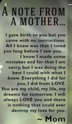 a note from a mother to her son