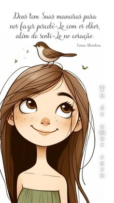 a drawing of a girl with a bird on her head