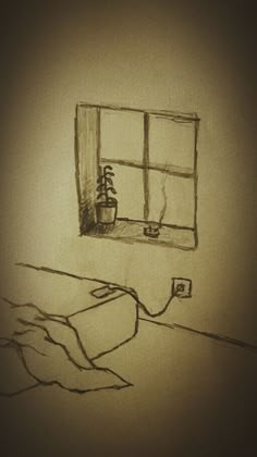 a drawing of a room with a window