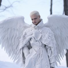 #MensSnowAngel #WinterWonderWardrobe #CelestialChill #FrostyFashion #Halloween2023 #CostumeGoals #EtherealElegance #TrendingCostumes #HalloweenInspo #UniqueCostumes #CosplayCreativity #SeraphicSnowStyle #GuardianOfTheGlacier #IcyInspiration Angelic Outfits Male, Angel Costume Men, Mens Angel Costume, Seraphim Costume, White Goth Outfit, Angelic Outfits, Cosplay Reference, White Goth, White Costumes