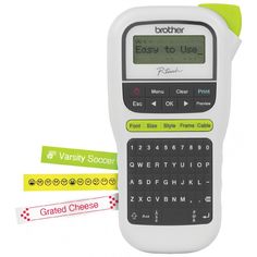 a white calculator with two wristbands attached to it and an easy to use tag