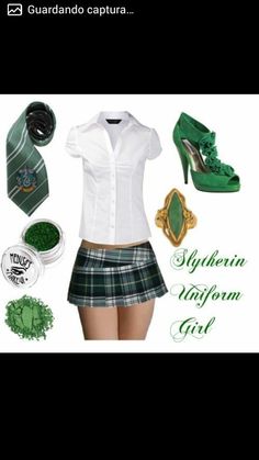 Slytherin uniform Slytherin Aesthetic, Green Plaid, Hogwarts, Skater Skirt, Acne Studios, Polyvore Image, Mini Skirts, Acne