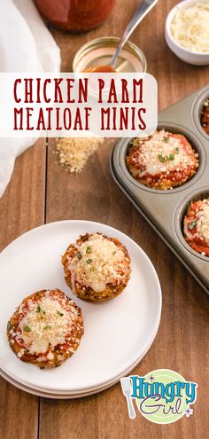 chicken parm meatloaf minis in a muffin tin on a wooden table