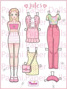 the paper doll is wearing pink clothes and holding a purse