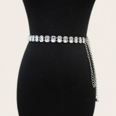 Diamond chain belt. Features: Delicate, Durable, Jewelry Accessories Size Details: Length: 115cm/45.28"(Approx.) Silver Chain Strap Belt For Evening, Elegant Chain Link Waist Chain With Belt Detail, Elegant Waist Chain With Chain Link Belt, Trendy Silver Chain Belt For Party, Elegant Chain Link Waist Chain Belt, Metal Chain Belt With Belt Loops For Party, Trendy Silver Belt For Party, Trendy Silver Belts For Party, Trendy Silver Party Belt