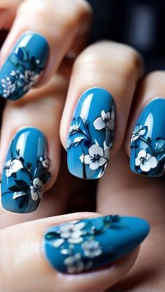 The theme is blue everybody! 🩵  Follow for more ~ . . . . . #nails #nailsofinstagram #nailart #naildesign #nailstagram #nailartideas #nailsoftheday #nailsnailsnails #nailaddict #naillove #nails2inspire Nail Finger, Go Blue, Floral Nails, Blue Nails, Almond Nails, Toe Nails, Nails Art, Spring Nails, Stylish Nails