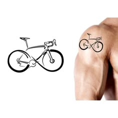 an image of a man with a bike tattoo on his arm and shoulder, next to a drawing of a bicycle